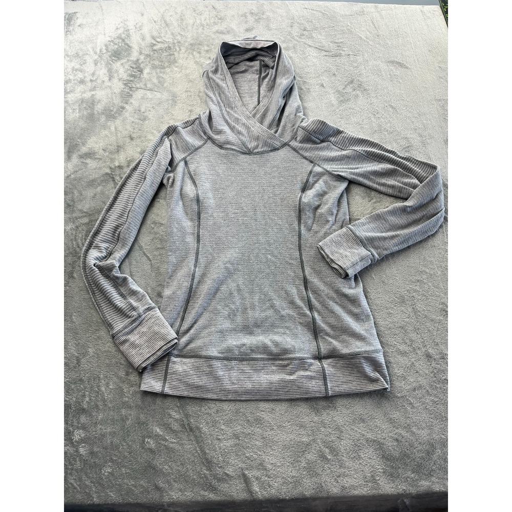Lululemon Striped Gray Hooded Pullover Womens S Athletic Sweatshirt Thumbholes